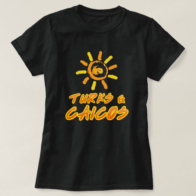 Camiseta Turcos e Caicos amarelo brilhante e laranja (Frente do Design)
