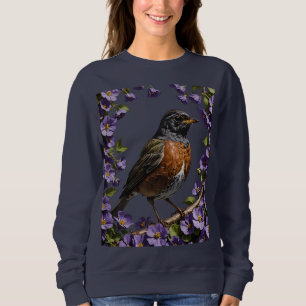 Camiseta Turdus migratorius Pássaro Rodeado Por Violeta Vio