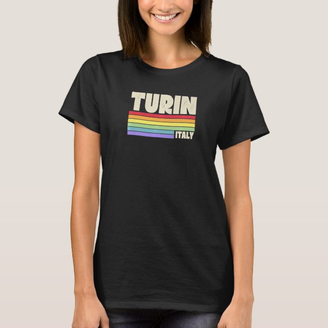 Camiseta Turim Itália Rainbow Orgulho gay Merch Retro 70s 8 (Frente)