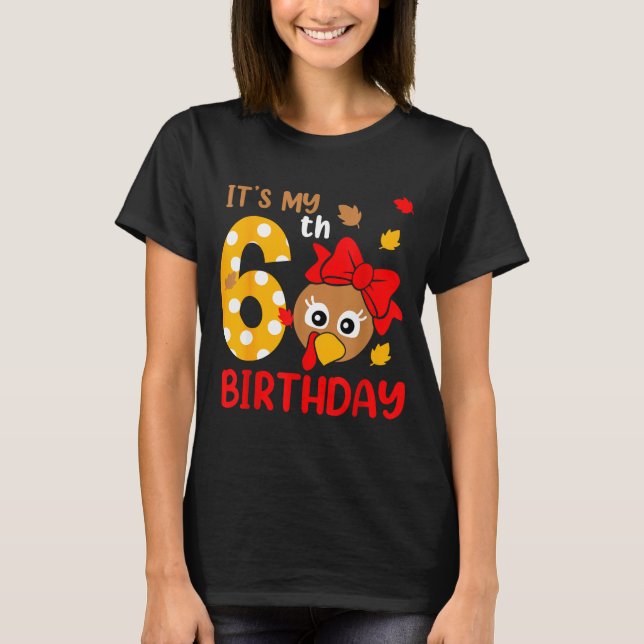 Camiseta Turkey 6th Birthday Autumn Thanksgiving Party Boy  (Frente)