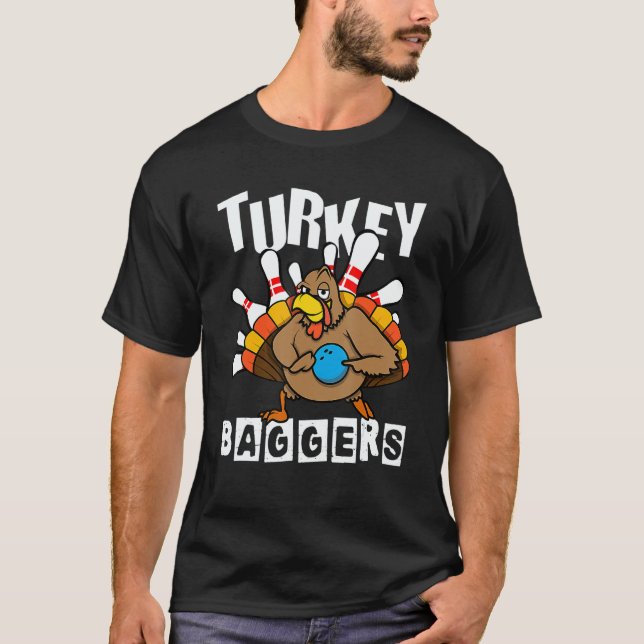 Camiseta Turkey Baggers Bowling  Happy Thanksgiving Day (Frente)