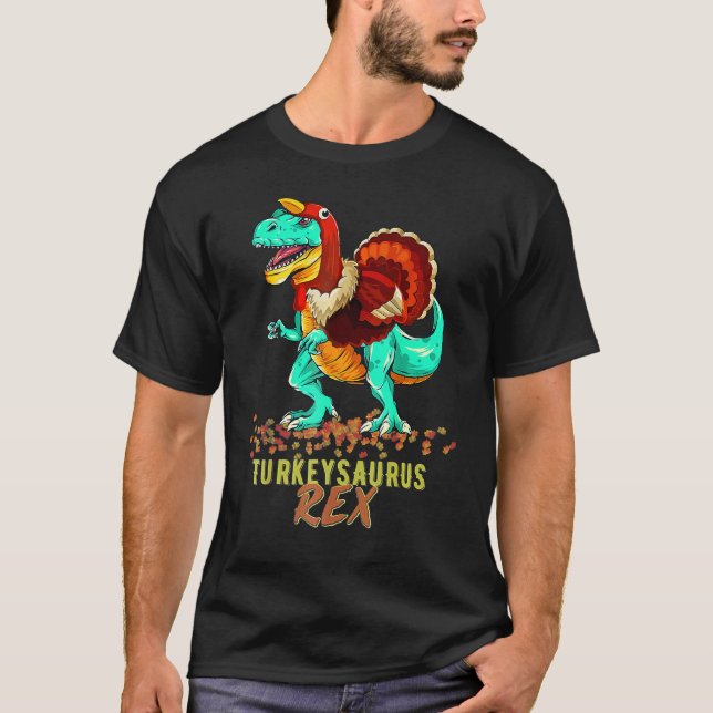 Camiseta Turkey Dinosaur Happy Dinner Thanksgiving Hello Fa (Frente)