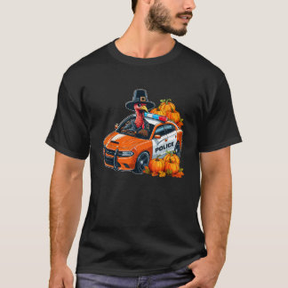 Camiseta Turkey Driving Police Car Thanksgiving Driver Fall