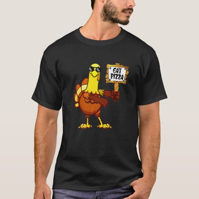 Camiseta Turkey Eat Pizza Adult Vegan Kids   Thanksgiving   (Frente)