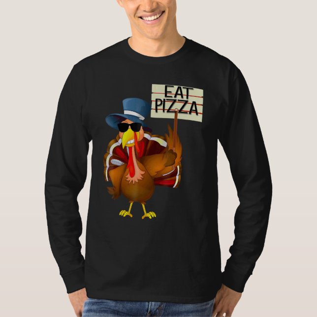 Camiseta Turkey Eat Pizza Adult Vegan Kids  Thanksgiving 10 (Frente)