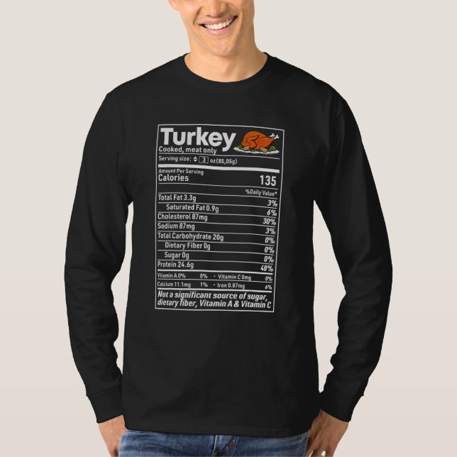 Camiseta Turkey Nutrition Facts  Thanksgiving Christmas foo (Frente)