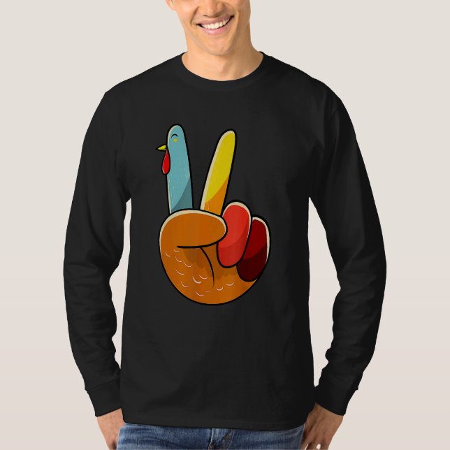 Camiseta Turkey Peace Hand Sign Thanksgiving Thankful Women (Frente)