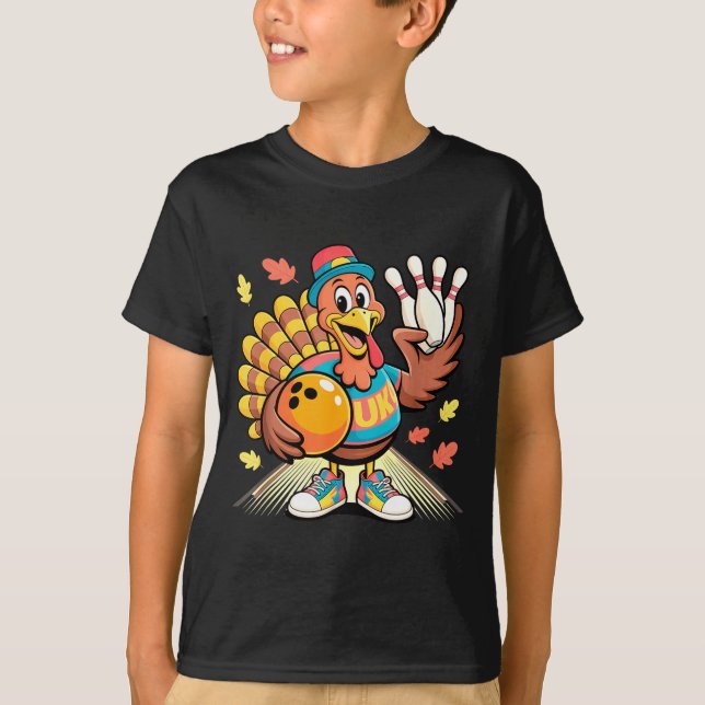 Camiseta Turkey Playing Bowling Thanksgiving Turkey Tail Bo (Frente)