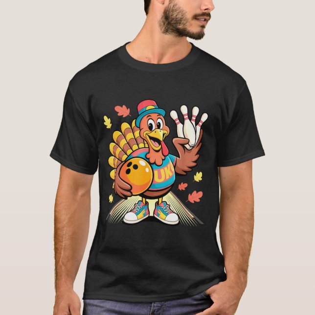 Camiseta Turkey Playing Bowling Thanksgiving Turkey Tail Bo (Frente)