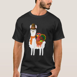 Camiseta Turkey Riding llama Alpaca Pilgrim Ação de Graças 