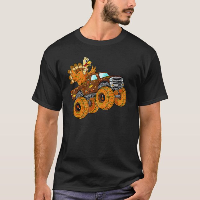 Camiseta Turkey Riding Monster Truck Thanksgiving Day Boys  (Frente)
