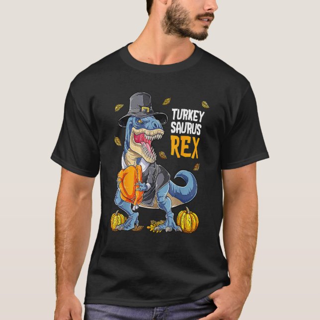 Camiseta Turkey Saurus Rex Pilgrim Rex Fall Vibes Thanksgiv (Frente)
