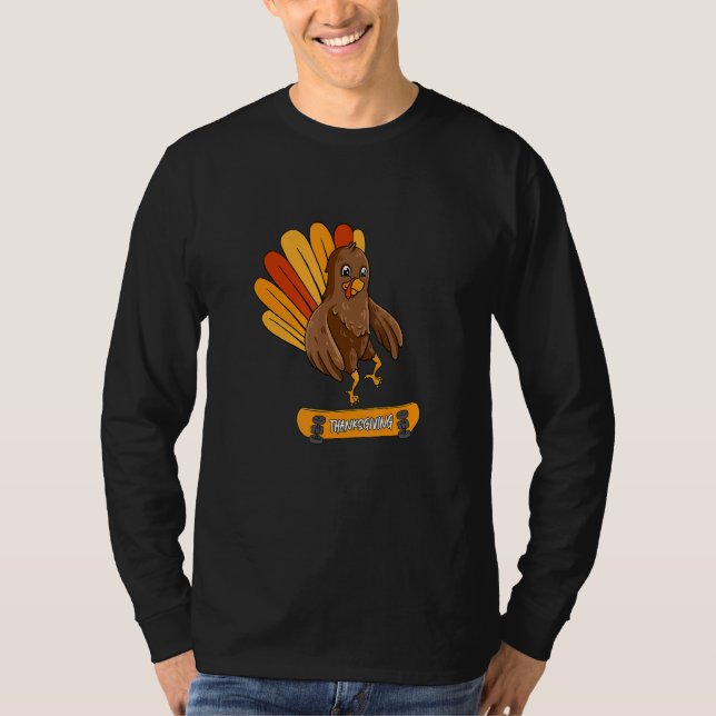 Camiseta Turkey Skater Thanksgiving Day Cool Skateboard Fal (Frente)