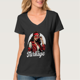 Camiseta Turkiye e Türkikiy, mulher da bandeira turca