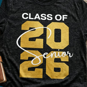 Camiseta Turma de 2026 Graduação Senior Dourado Script Negr
