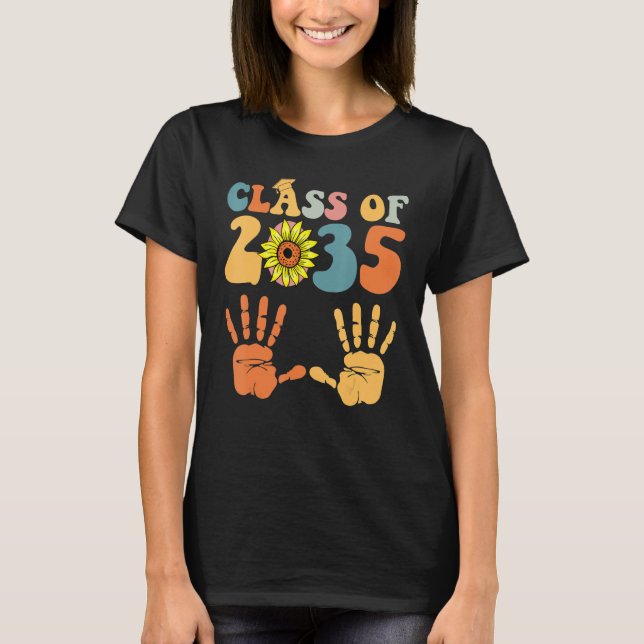 Camiseta Turma De 2035 Cresça Comigo Impressão Da Mão Pré K (Frente)