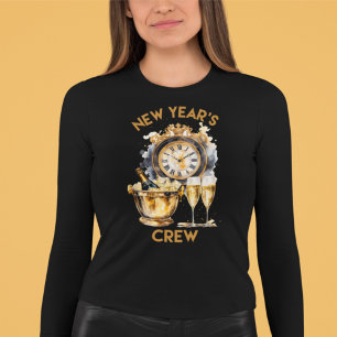 Camiseta Turma de Ano Novo com Aquarela Preta e Dourada