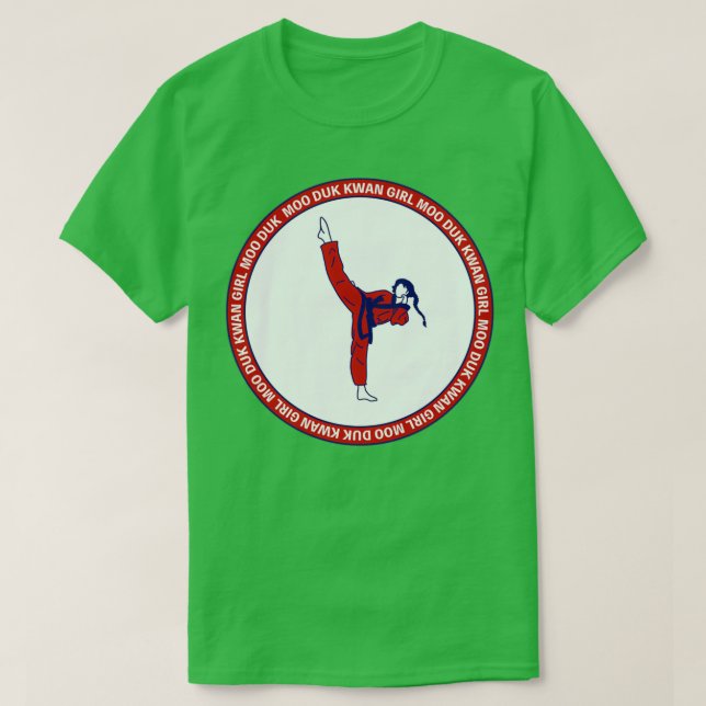 Camiseta Turn Kick Moo Duk Kwan Karate Girl Tang Soo Do Soo (Frente do Design)