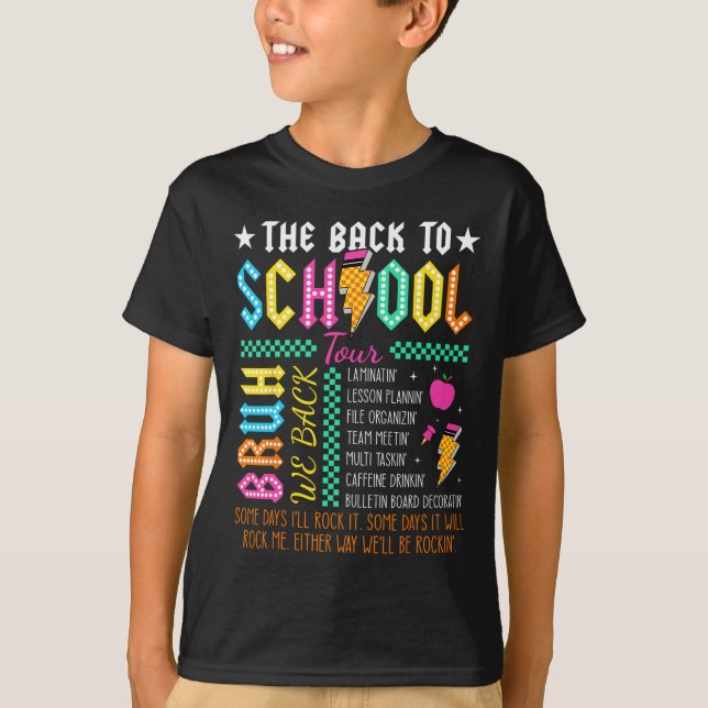 Camiseta Turnê Divertida Retro de Volta às Aulas Professor  (Frente)