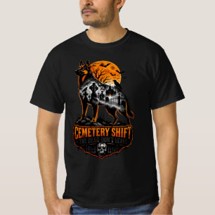 Camiseta Turno Cemitério Pastor Alemão Halloween Gótico Gr