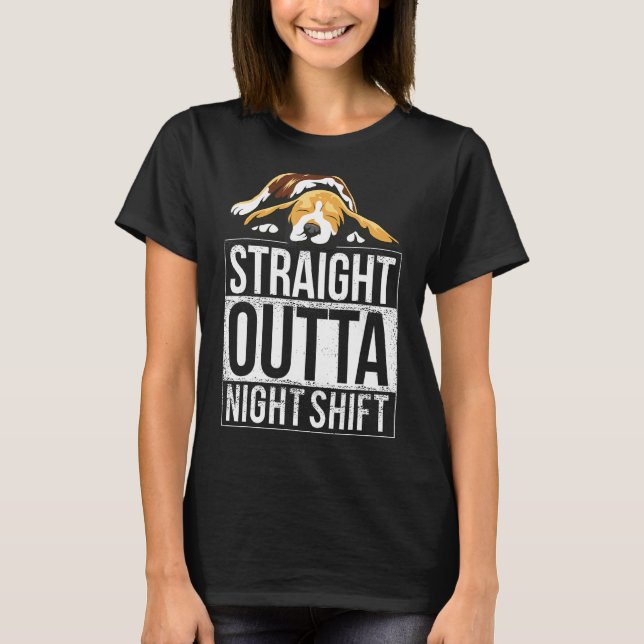 Camiseta Turnos Noturnos de Corte de Beagle Cute (Frente)