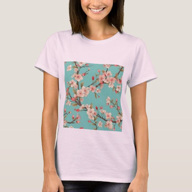 Camiseta Turquesa de Flor Fashiável (Frente)