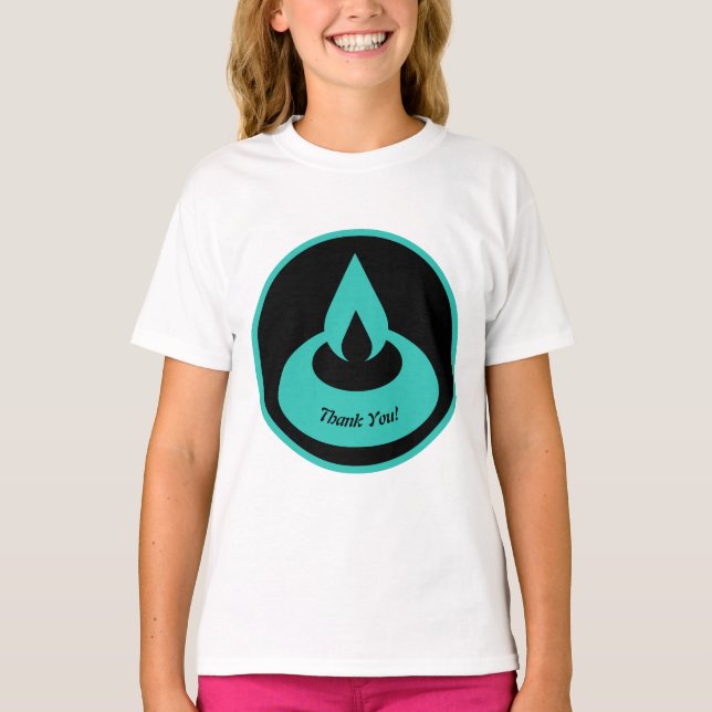 Camiseta Turquesa Moderna e Óleo Negro Obrigado! (Frente)