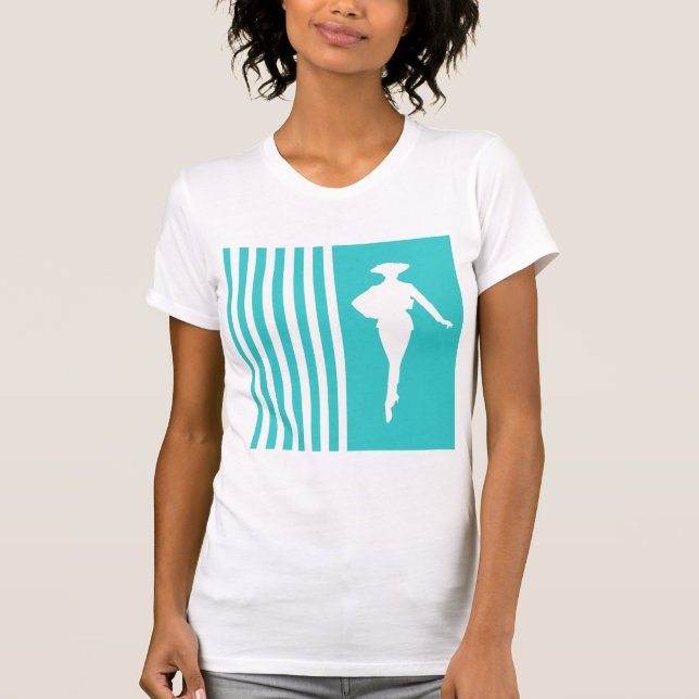 Camiseta Turquesa Moderna Stripes com Silhueta de Moda (Frente)
