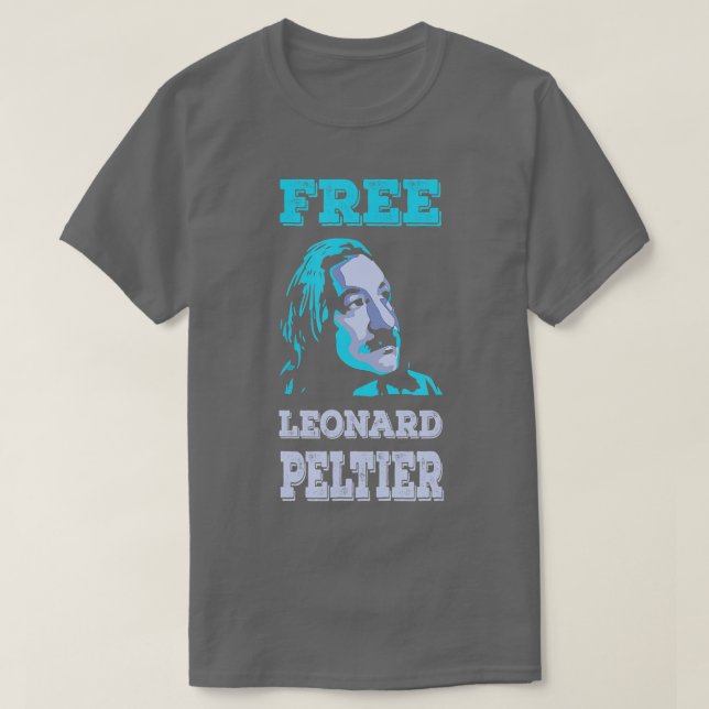 Camiseta Turquesa-safra LIVRE LEONARD PELTIER (Frente do Design)