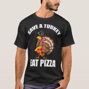 Camiseta Turquia Ação de Graças Comer Pizza Engraçado Vegan