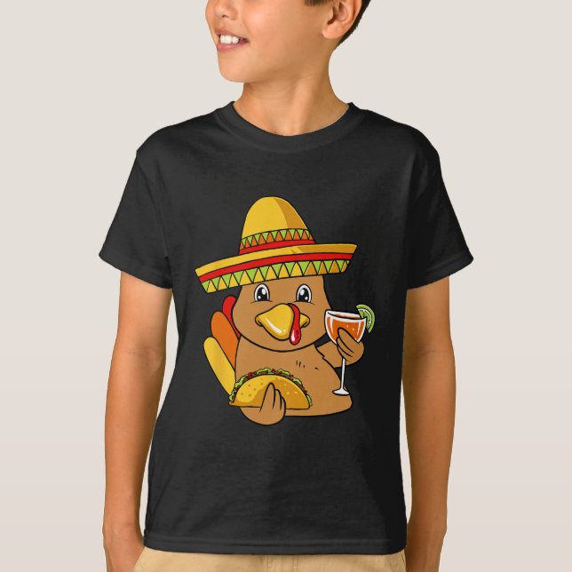 Camiseta Turquia Comendo Taco Dia de Ação de Graças Comida  (Frente)