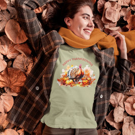 Camiseta Turquia e Pumpkins em Ação de Graças de Aquarela