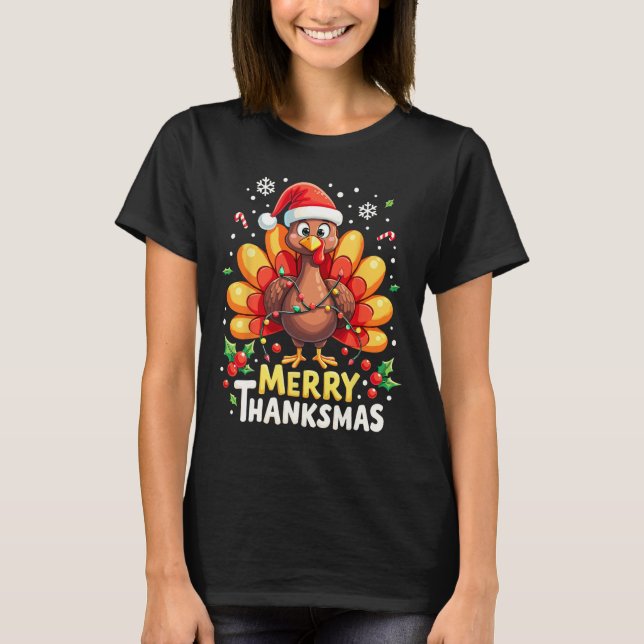 Camiseta Turquia Papais noeis Feliz Feliz Feliz Ação de Gra (Frente)