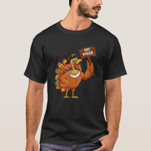 Camiseta Turquia Pilgrim Coma Pizza Adulto Vegan Engraçado