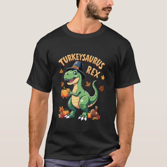 Camiseta Turquia Saurus Rex Dinossaur Pumpkin Engraçado Gra (Frente)
