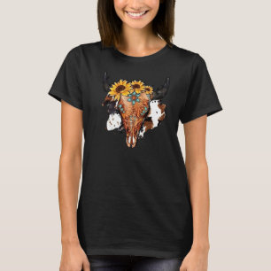 Camiseta Turquoise Sunflower Boho Bull Caveira Rodeo Ociden