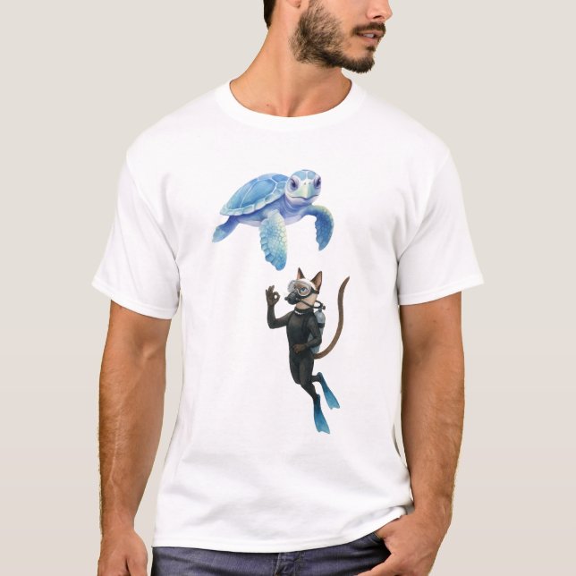Camiseta Turtle and Cat scuba diver  (Frente)