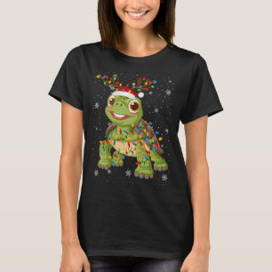 Camiseta Turtle Animal Santa Hat Luzes De Árvore De Natal F