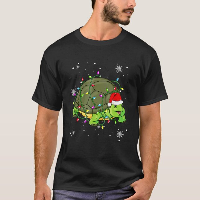 Camiseta Turtle Christmas Lights Led Santa Hat (Frente)