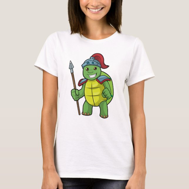 Camiseta Turtle como guerreiro com Spear e Helmet (Frente)