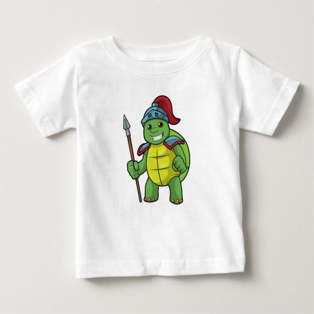 Camiseta Turtle como guerreiro com Spear e Helmet (Frente)