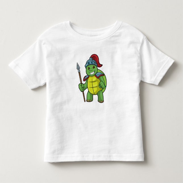 Camiseta Turtle como guerreiro com Spear e Helmet (Frente)