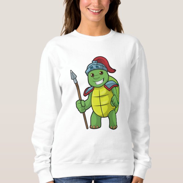 Camiseta Turtle como guerreiro com Spear e Helmet (Frente)