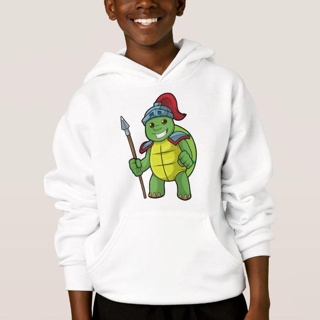 Camiseta Turtle como guerreiro com Spear e Helmet (Frente)