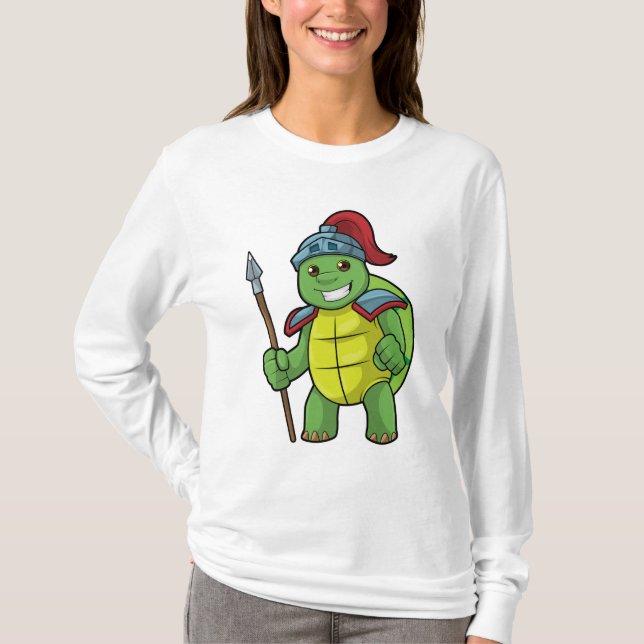 Camiseta Turtle como guerreiro com Spear e Helmet (Frente)