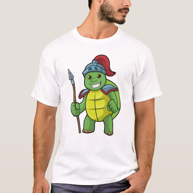 Camiseta Turtle como guerreiro com Spear e Helmet (Frente)
