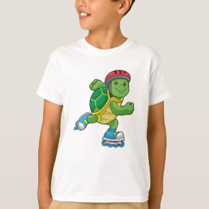 Camiseta Turtle como skater com skates e capacete embutidos
