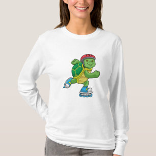 Camiseta Turtle como skater com skates e capacete embutidos