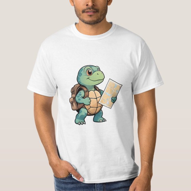Camiseta Turtle Explorer with Map – Cute Travel Art. (Frente)
