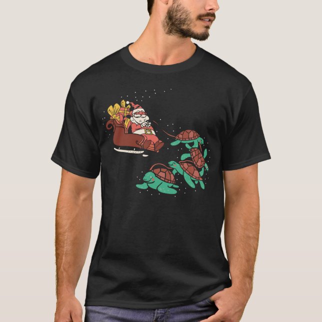Camiseta Turtle Turtle Santas Sleigh Papais noeis de Natal  (Frente)